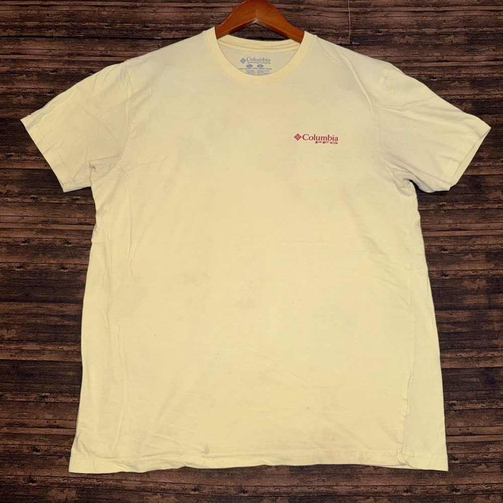 Columbia PFG Mens Large  Yellow Soft Logo T Shirt Fishing Swordfish
